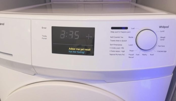 Pralka Whirlpool z wyświetlaczem pokazującym kod błędu podczas reset pralki whirlpool