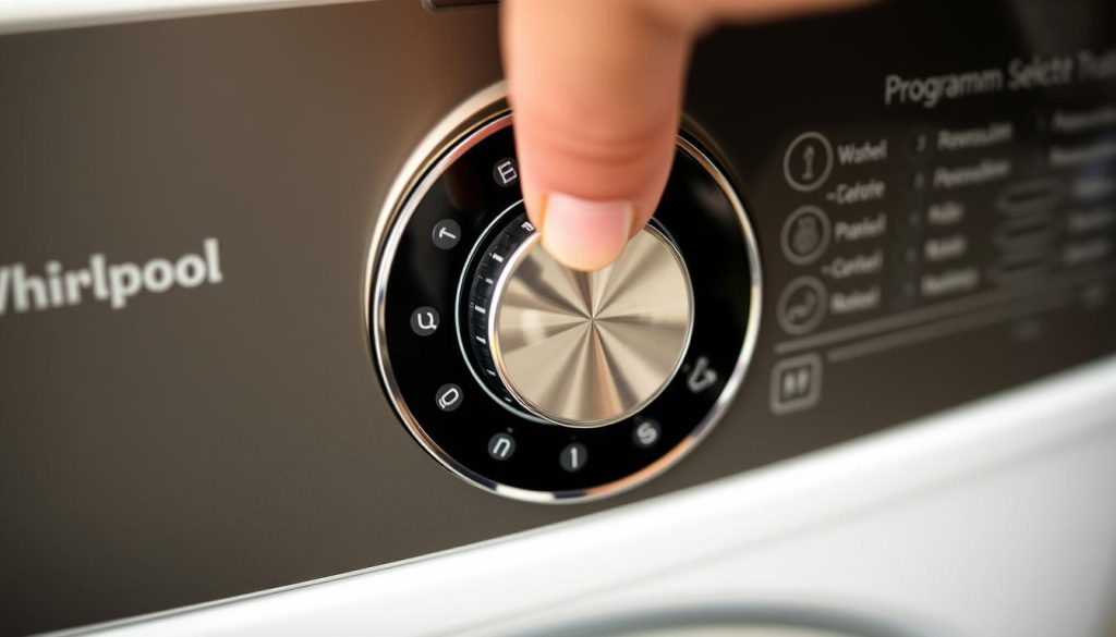 Programator pralki Whirlpool z pokrętłem podczas procedury reset pralki whirlpool