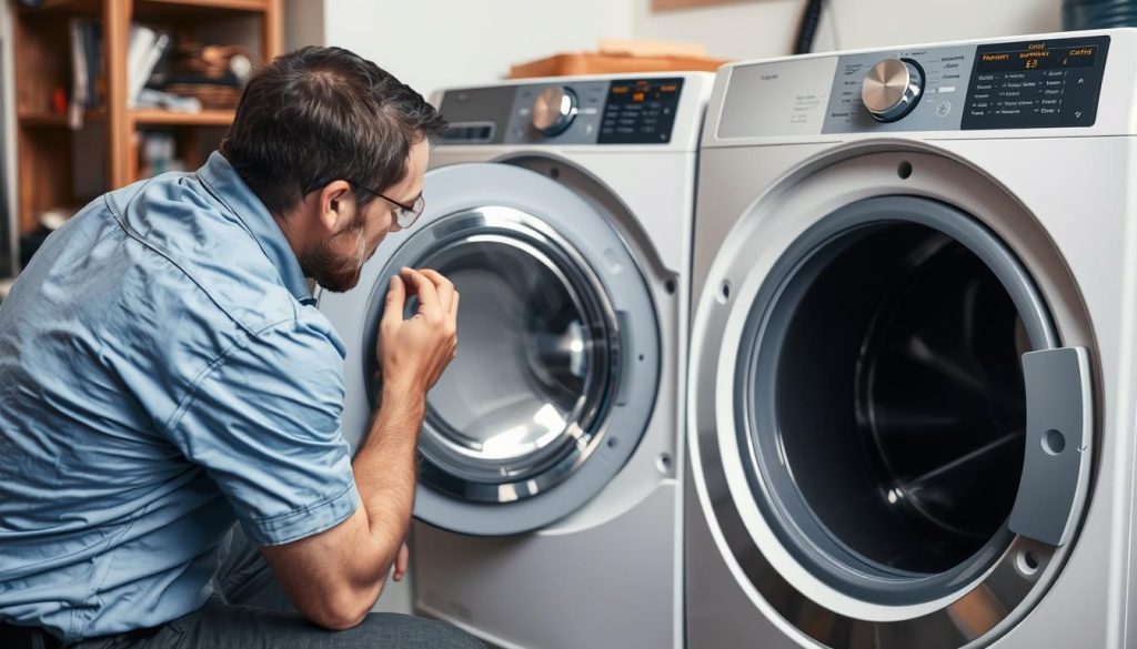 Serwisant sprawdzający pralkę Whirlpool po nieudanym reset pralki whirlpool